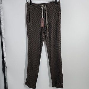 NEW XCVI Size XS Green Black Striped Drawstring Linen Rayon Pants Womens